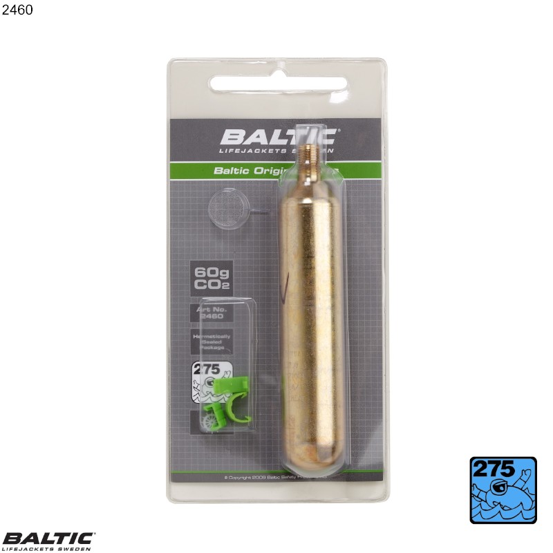 Baltic 60g CO2 Cylinder m. clips 60g