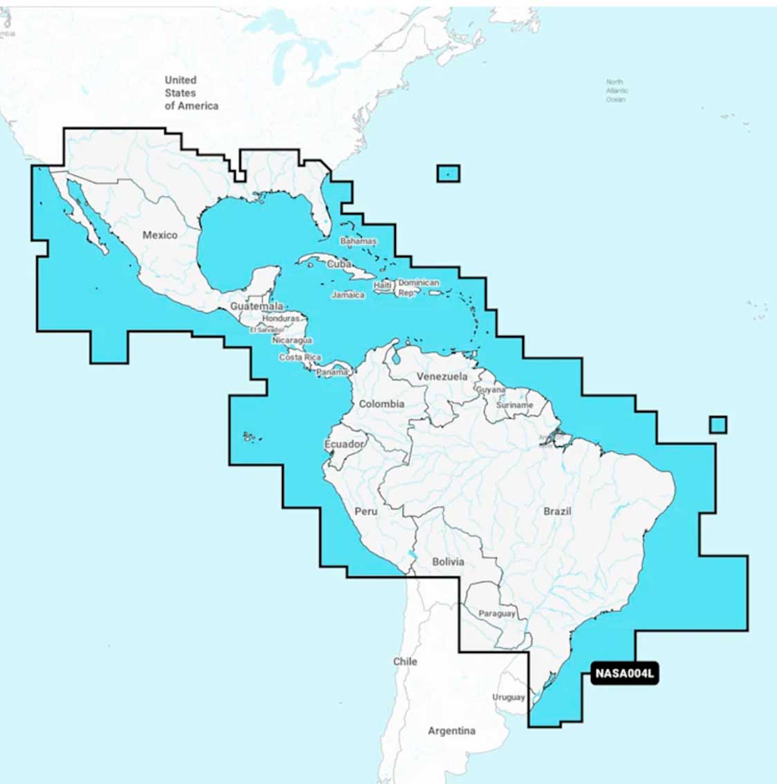 Navionics+ NASA004L, Mexico, Caribbean to Brazil