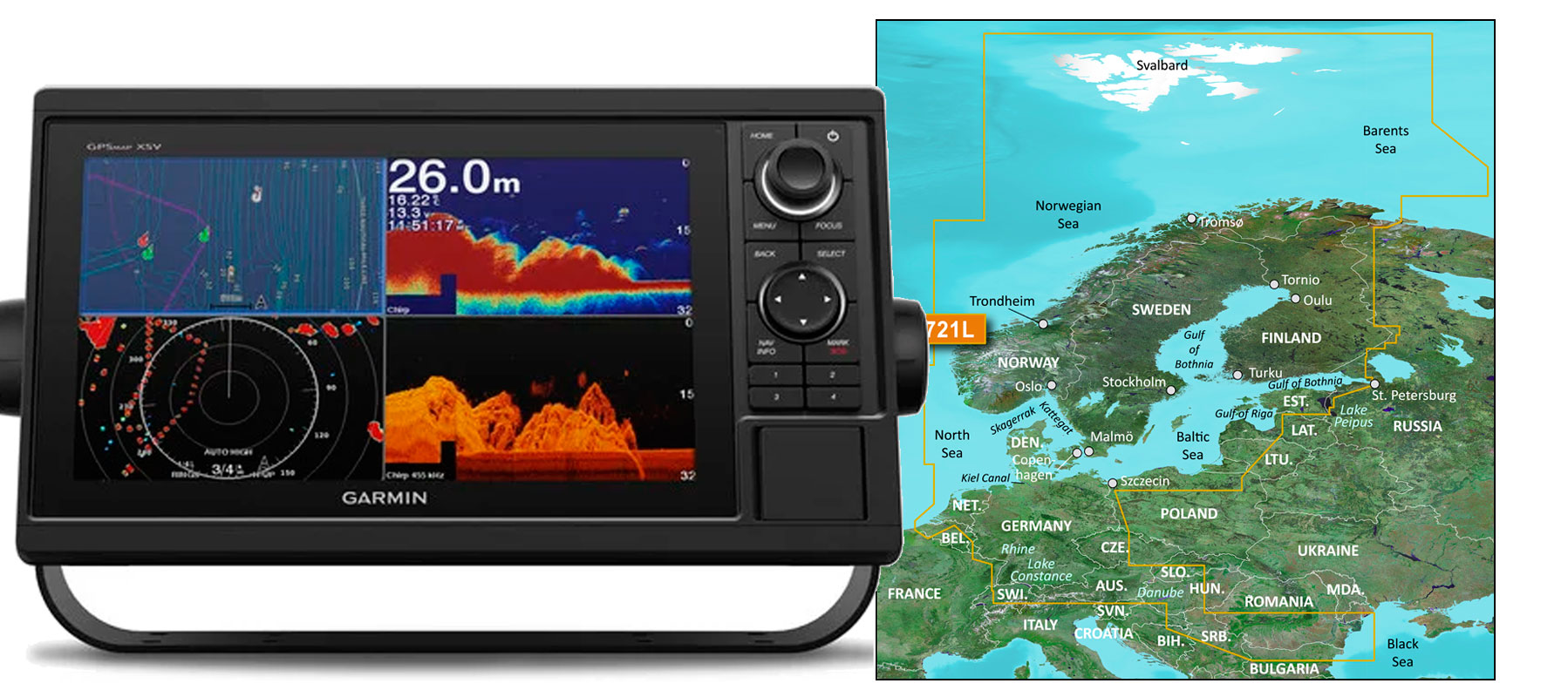 Garmin GPSmap 1022xsv med VEU721L skort