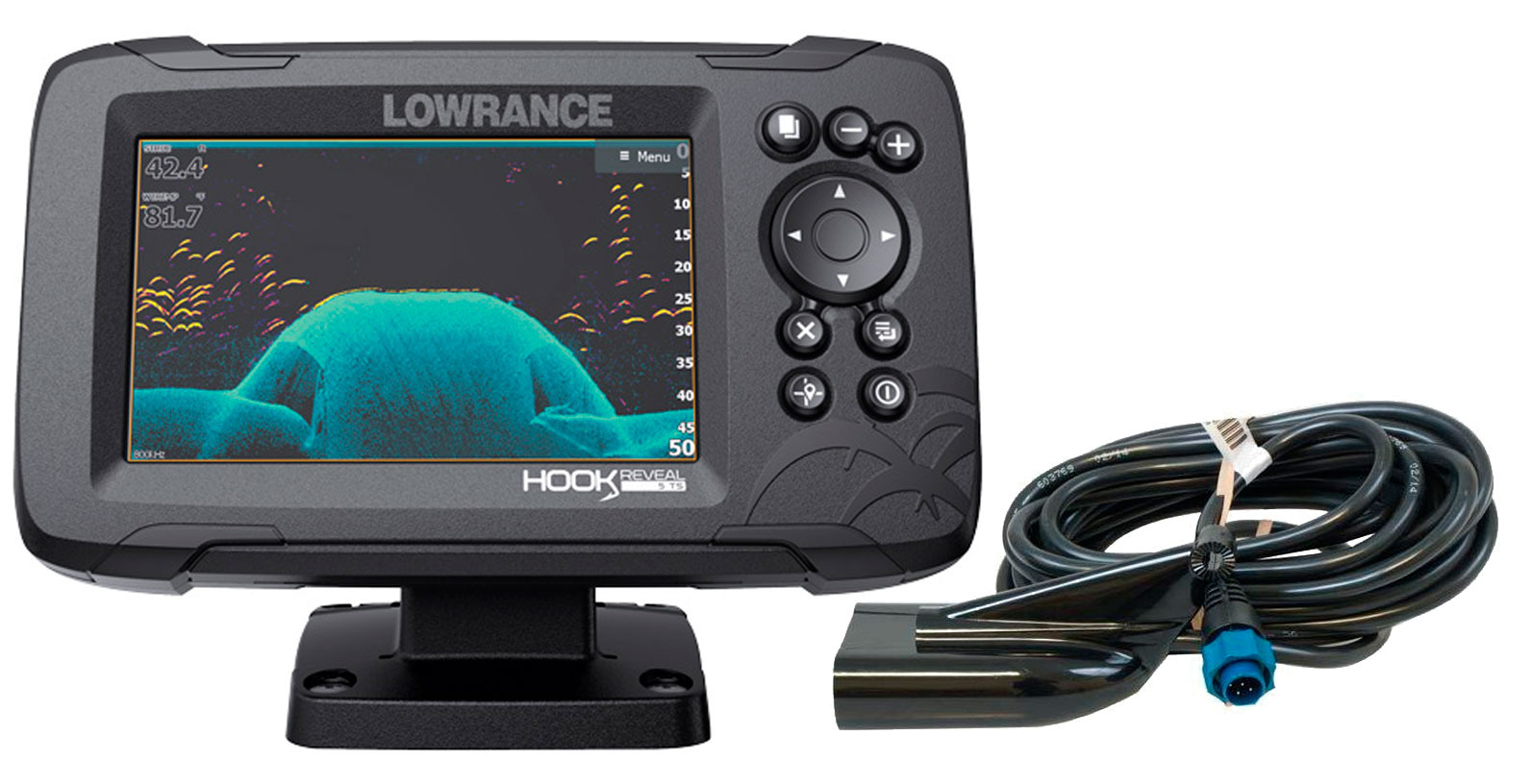 Lowrance hook reveal 5 inkl. hæktransducer.