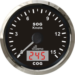 WEMA Silverline GPS Speedometer 15 kn., Sort.