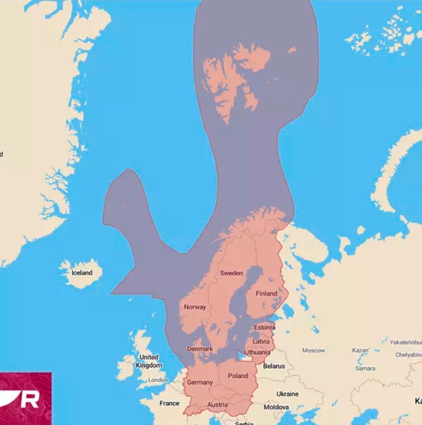 Raymarine Lighthouse elektronisk s�kort over Nord Europa